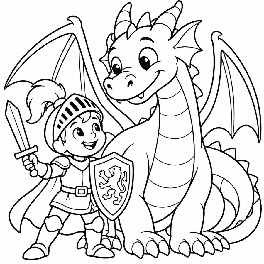 Ausmalbild Drache und Ritter