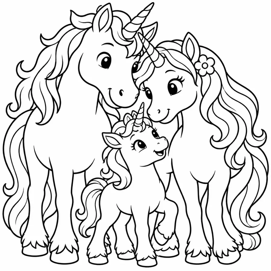 Ausmalbild Einhornfamilie