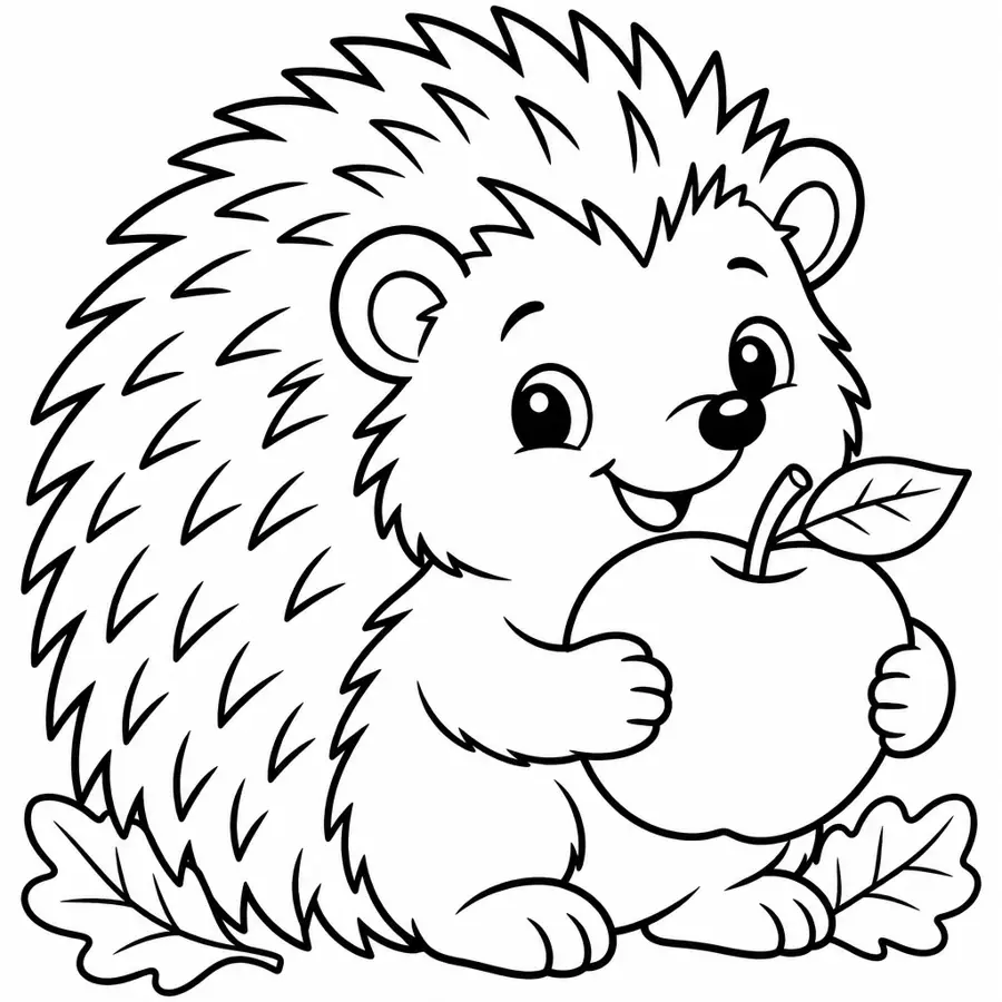 Ausmalbild Igel mit Apfel