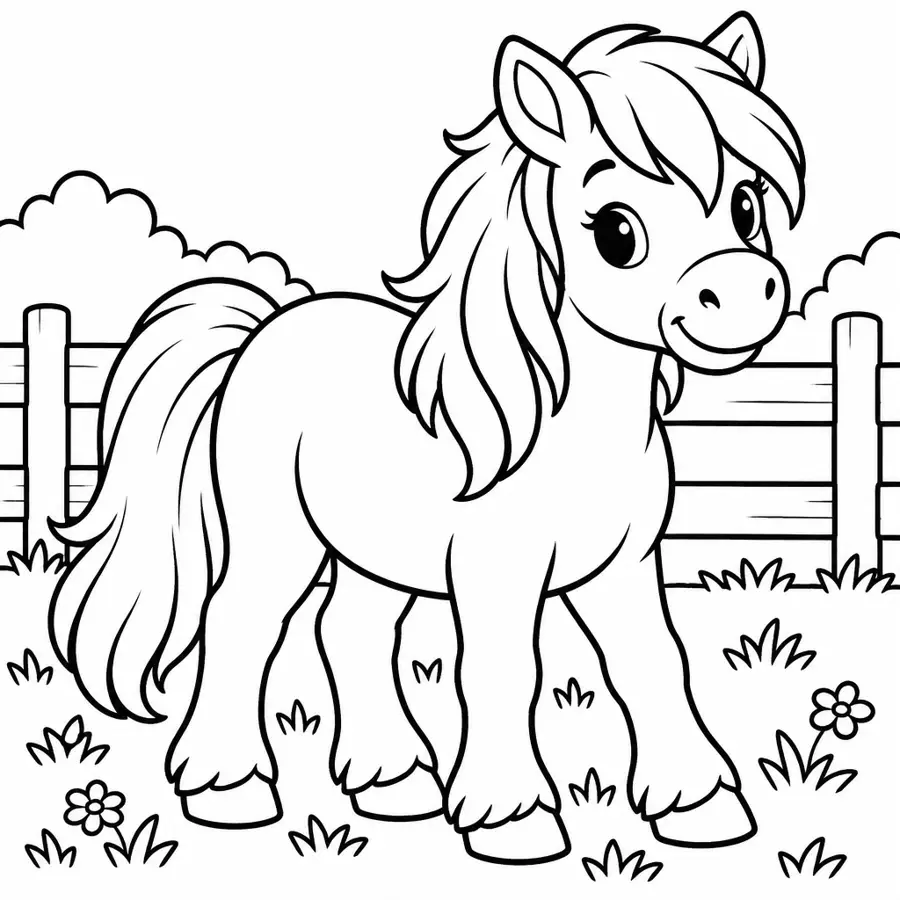 Ausmalbild Pony auf der Koppel