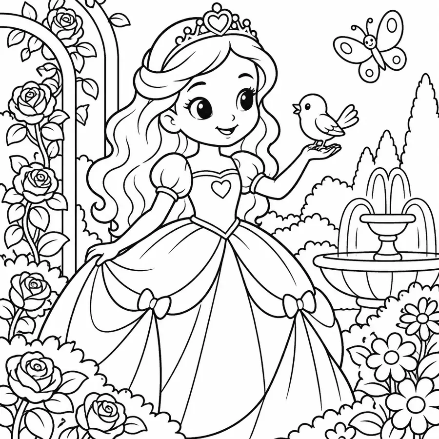 Ausmalbild Prinzessin im Garten