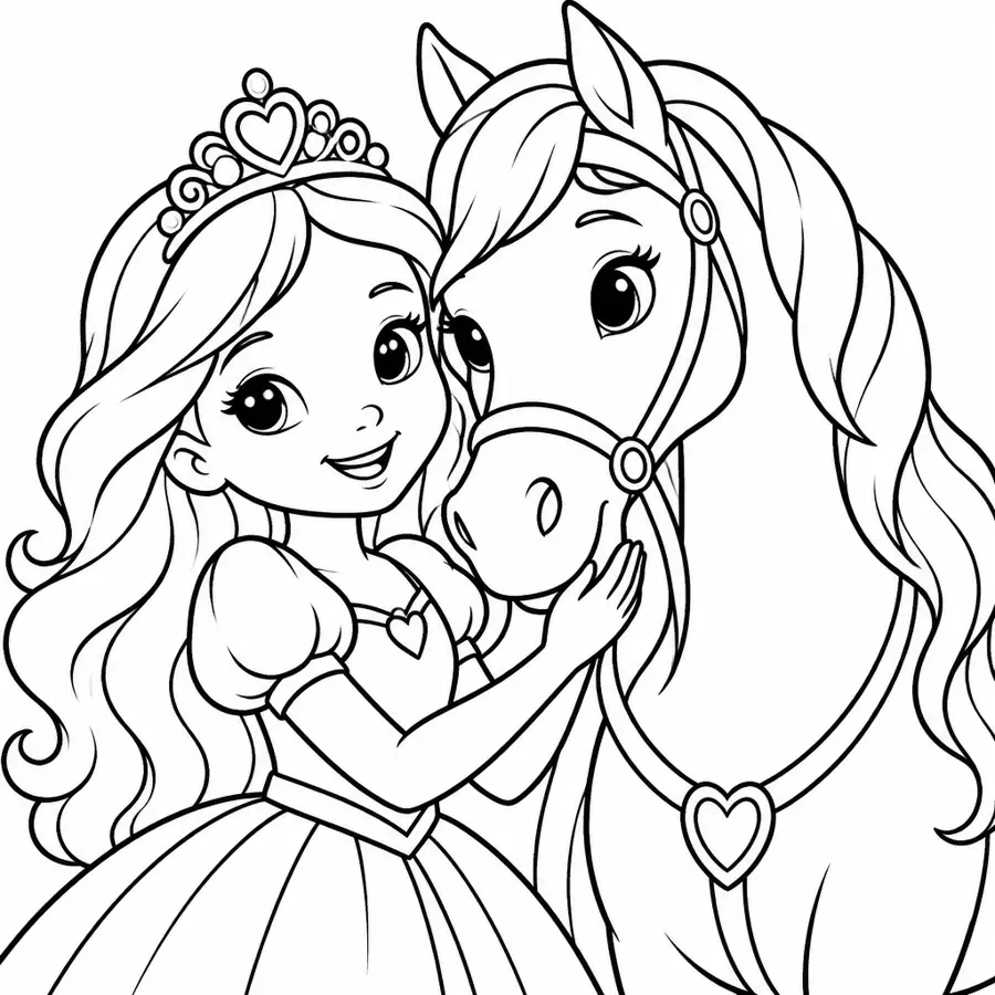 Ausmalbild Prinzessin und Pferd