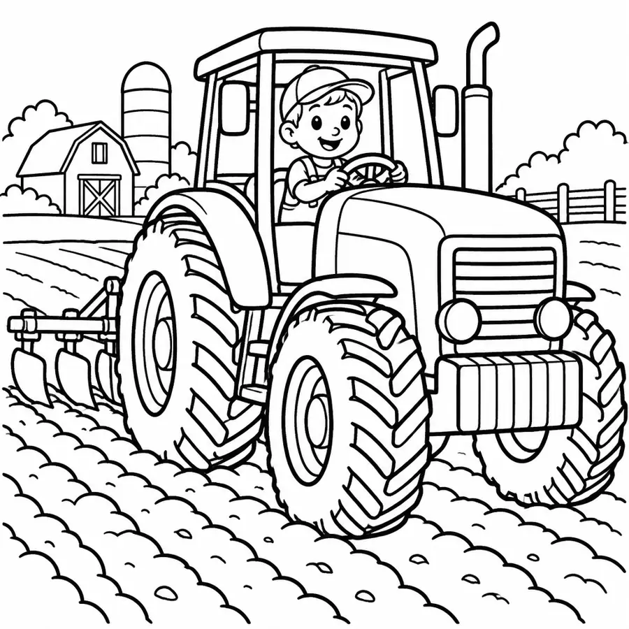 Ausmalbild Traktor auf dem Feld