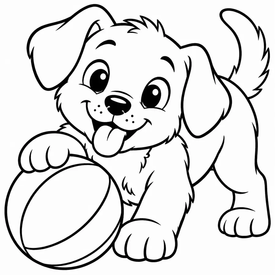 Ausmalbild Welpe mit Ball